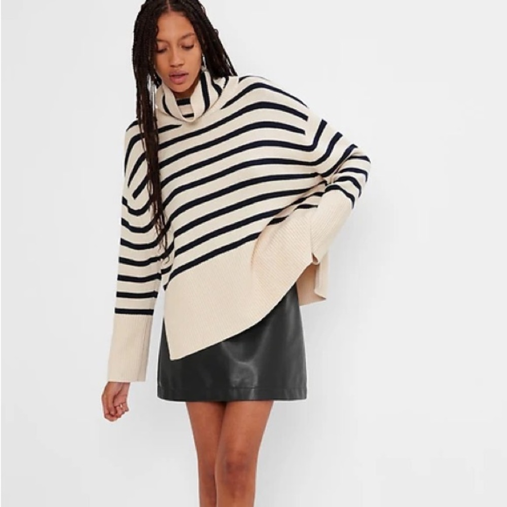 GAP 24/7 Split-Hem Turtleneck Striped Sweater Wide Cuffs Cotton Size L